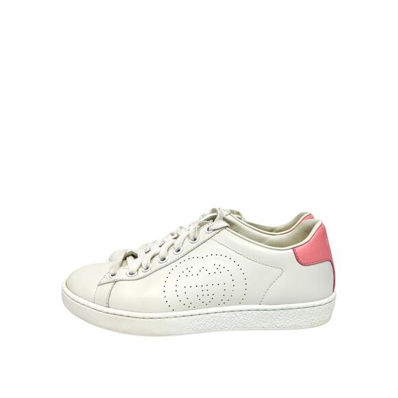 GUCCI $750 White Pink Perforated Leather Interlocking GG Ace Sneakers IT 35 US 5 - Picture 4 of 11